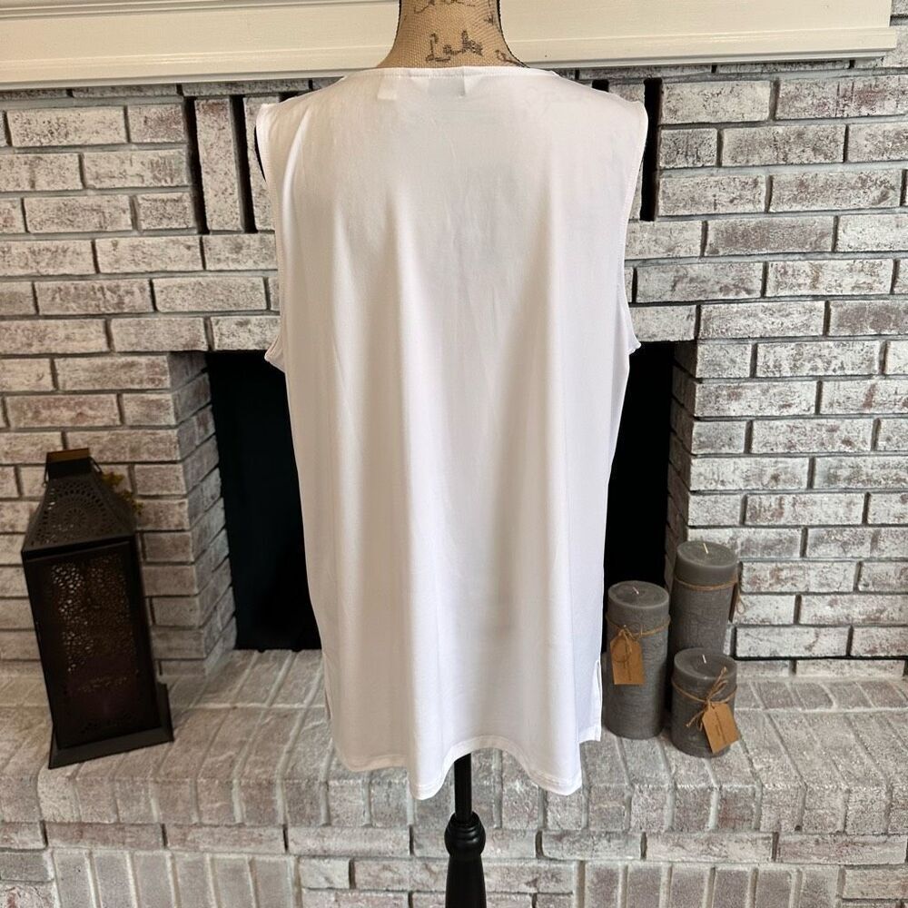 Susan Graver White & Gold Liquid‎ Knit Embroidered Sleeveless Blouse Size XL - Picture 10 of 13